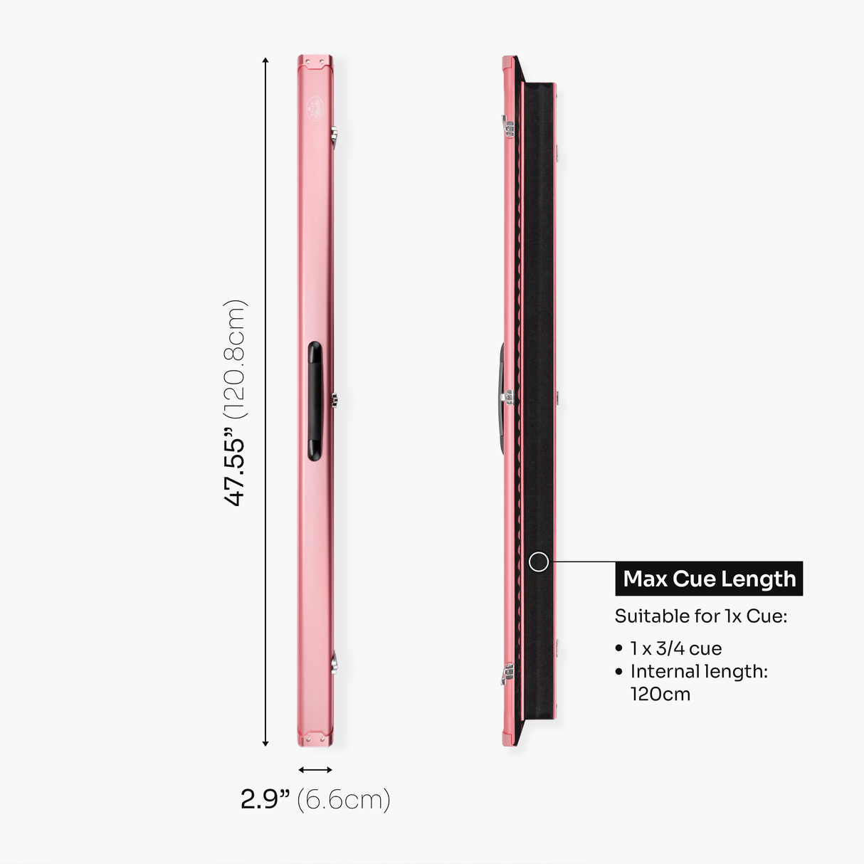 Baize Master Summit One Piece Two Slot Luxury Aluminium Snooker and Pool Cue Case with Chunky Metal Ends – Holds 2 x One Piece Cues