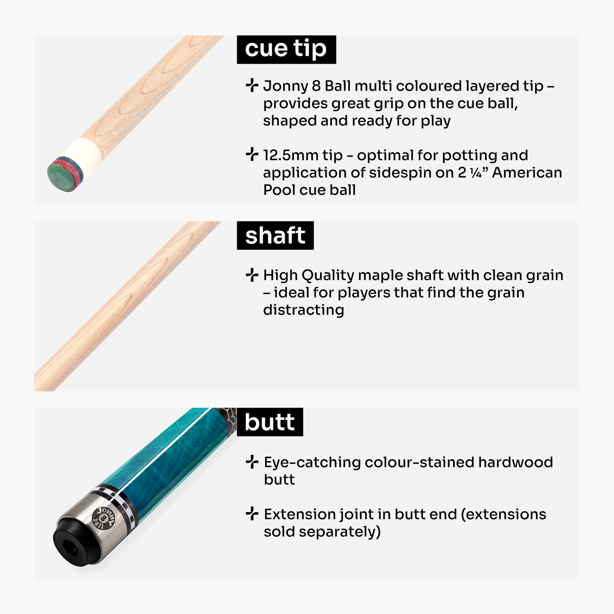 Jonny 8 Ball IRONWEAVE 2 Piece American Pool Cue and Case Set with 12.5mm Layered Leather Tip