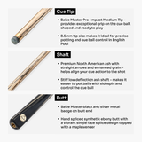 Baize Master Midnight Marksman ¾ Joint English Pool Cue with 8.5mm Baize Master Pro Impact Hybrid Tip