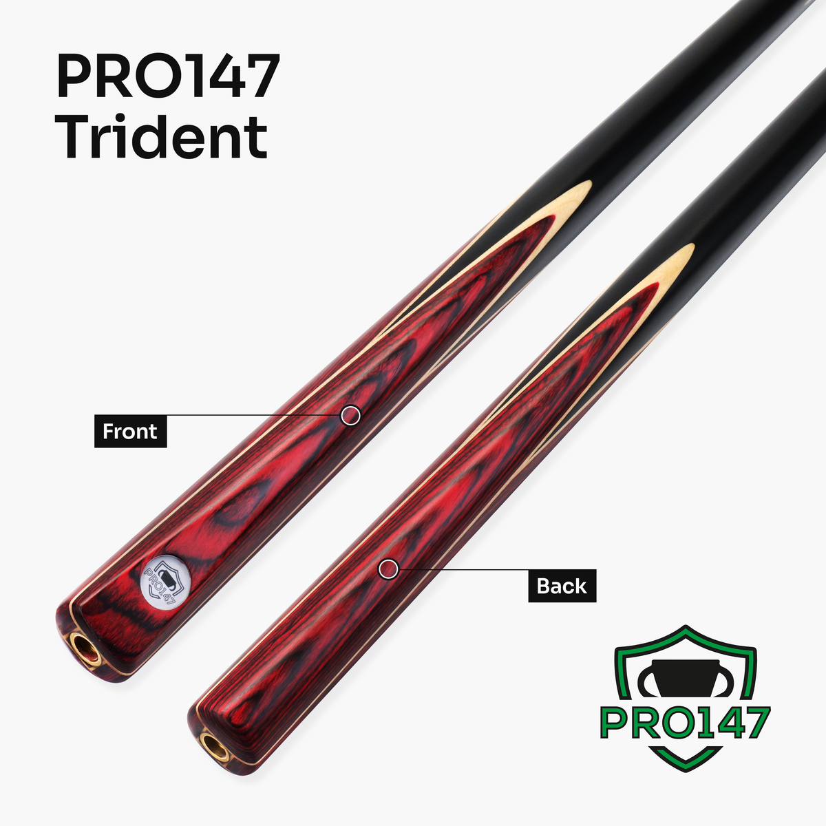 PRO147 Trident 1 Piece Snooker and Pool Cue and Case Set with 9.5mm Layered Tip