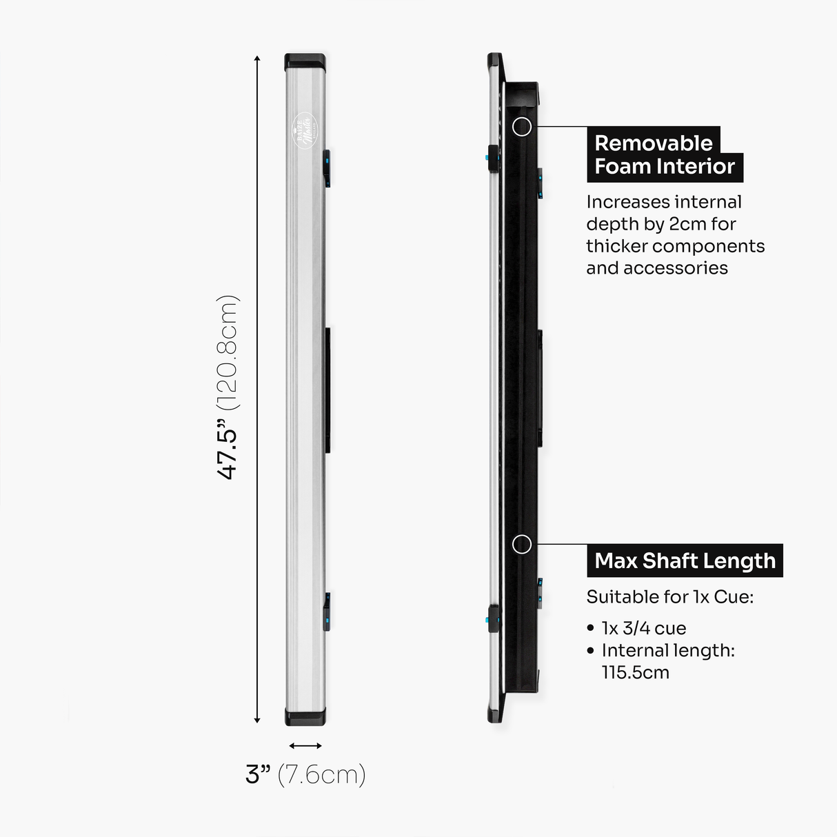 Baize Master Fusion ¾ 2 Slot Luxury Aluminium Snooker and Pool Cue Case with Trigger™ Lock – Holds 1 x ¾ Joint Cue + Extensions Baize Master