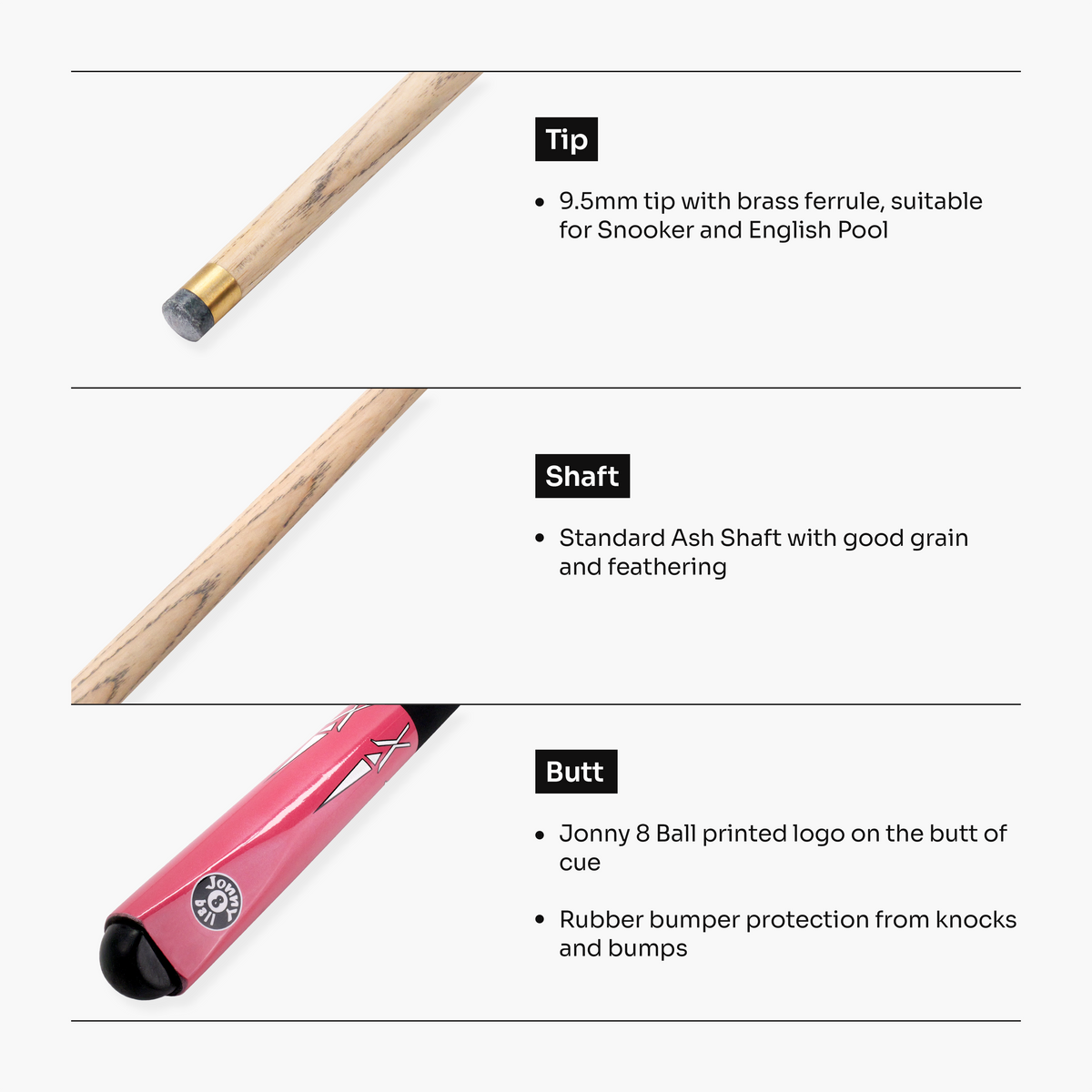 Jonny 8 Ball Torpedo 57 Inch 2 Piece Snooker and Pool Cue with 9.5mm Layered Tip