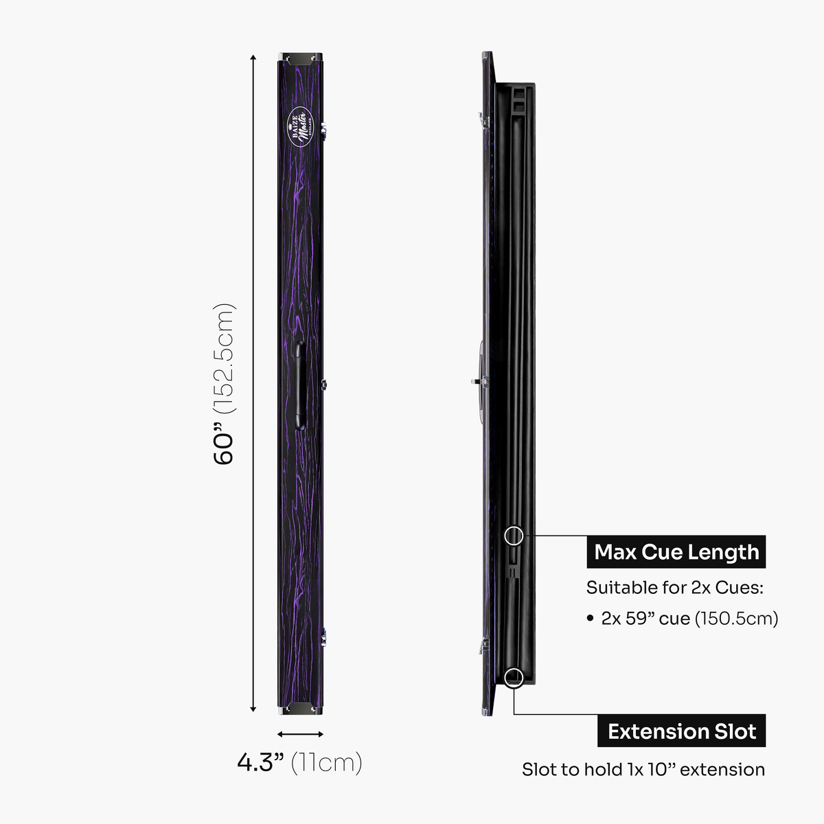 Baize Master Woodgrain 1 Piece 3 Slot Aluminium Snooker and Pool Cue Case - Holds 2 Cues + Extensions