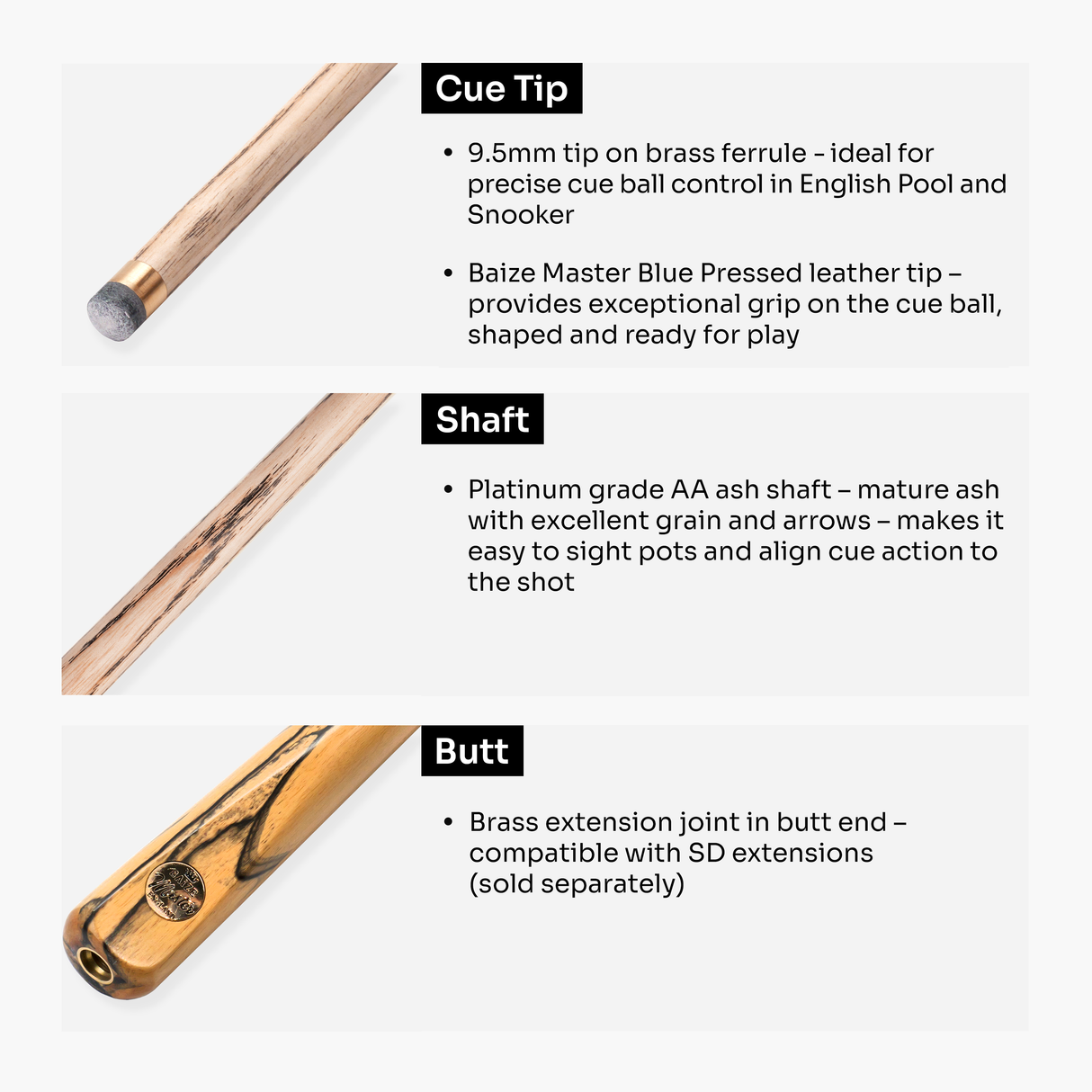 Baize Master Platinum Exotic Series Golden Concord One Piece Luxury Snooker and Pool Cue with 9.5mm Blue Pressed Tip