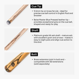 Baize Master Platinum Exotic Series Golden Concord One Piece Luxury Snooker and Pool Cue with 9.5mm Blue Pressed Tip