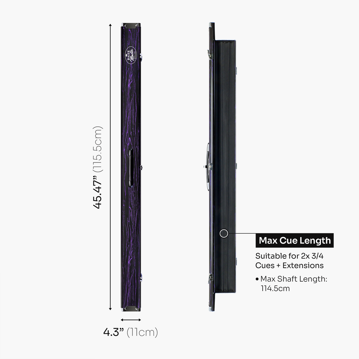Baize Master Woodgrain 3/4 3 Slot Aluminium Snooker and Pool Cue Case - Holds 2 Cues + Extensions