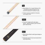 Baize Master Maple Classic ¾ Joint Snooker and Pool Cue with Maple Shaft and 9.5mm Pro Impact Tip Baize Master