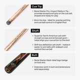 Baize Master Platinum Exotic Series Black Ivory One Piece Luxury English Pool Cue with 8mm Pro Impact Hybrid Tip