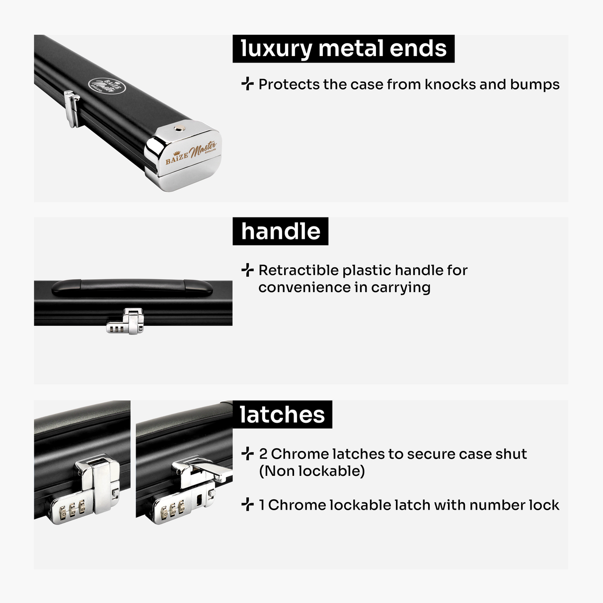 Baize Master Prestige Pro-Lock 1 Piece Luxury Metal Cue Case - Holds 2 x 1 Piece Cues