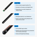 Jonny 8 Ball Inferno 2 Piece Graphite Fiberglass Cue and Case Set 9.5mm Green Layered Tip