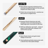 Baize Master Green Marksman ¾ Joint English Pool Cue with 8.5mm Baize Master Blue Pressed Tip