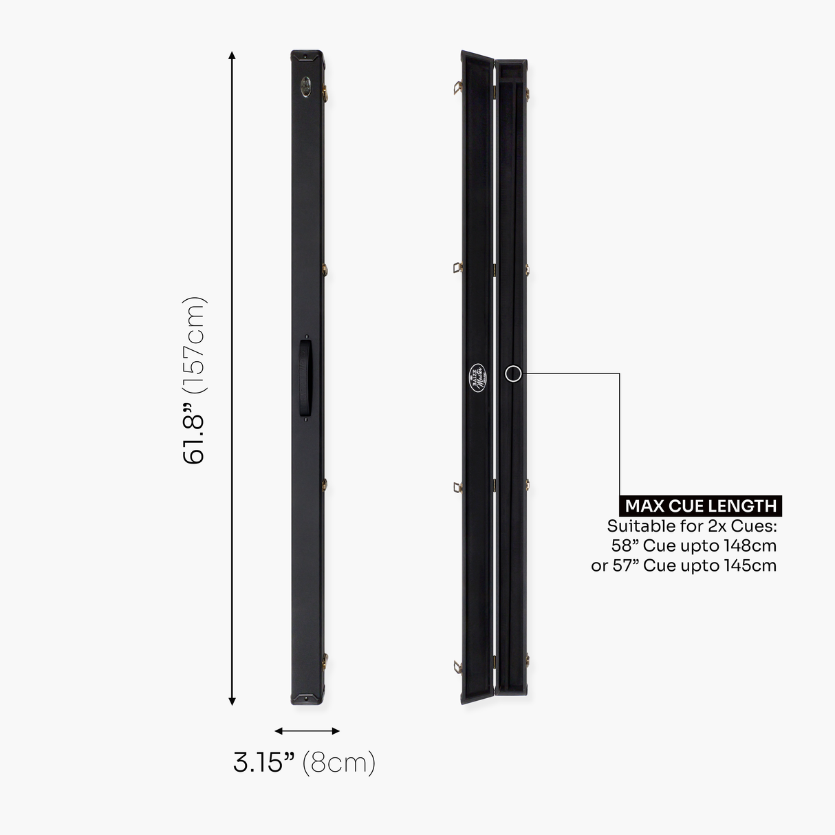 Baize Master 1 Piece 2 Slot Plain Black Deluxe Snooker and Pool Cue Case – Holds 2 Cues