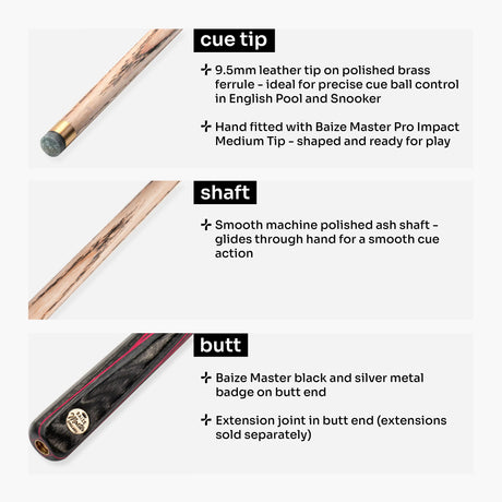 Baize Master EMPEROR 58 Inch ¾ Joint Snooker and Pool Cue with 9.5mm Baize Master Pro Impact Hybrid Tip Baize Master