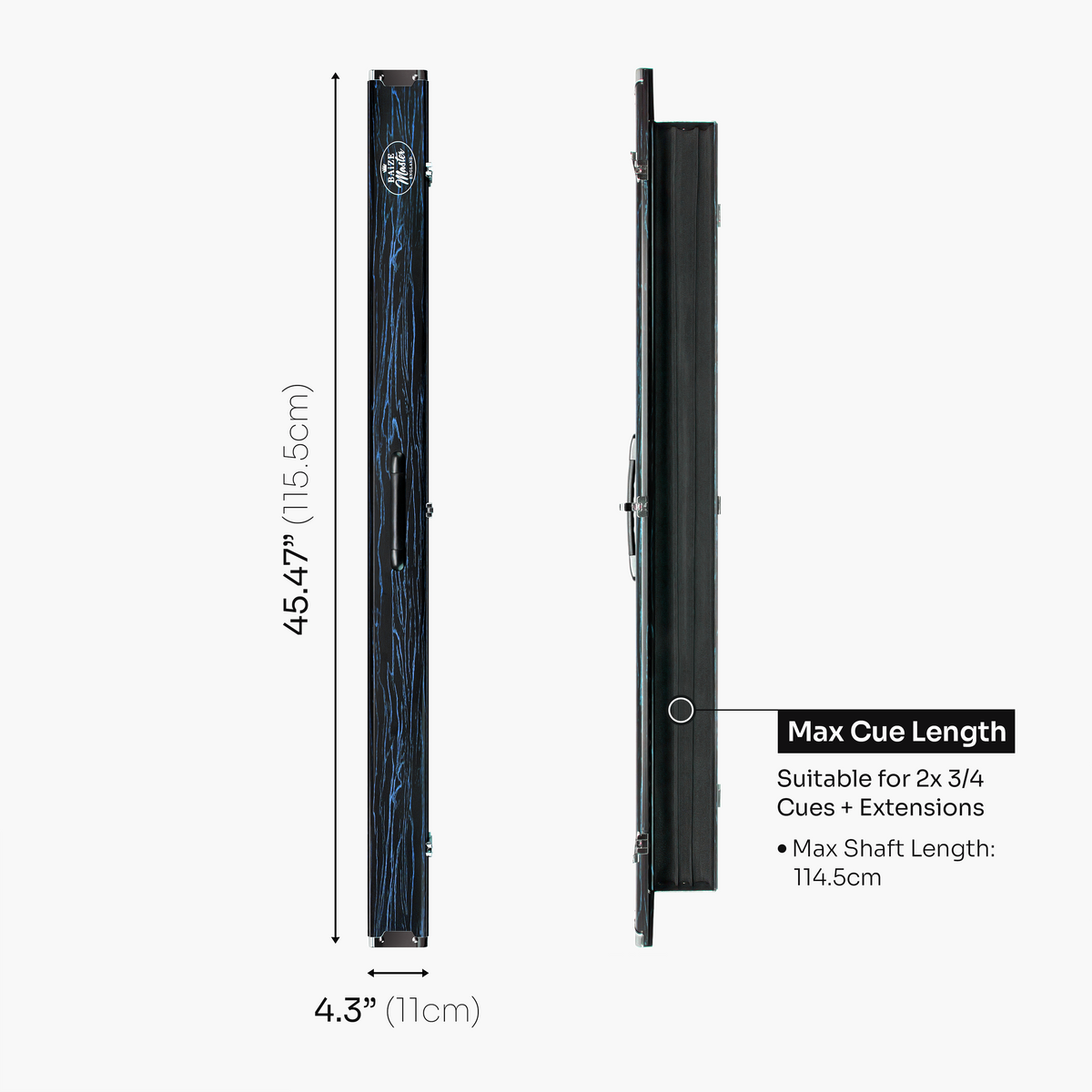 Baize Master Woodgrain 3/4 3 Slot Aluminium Snooker and Pool Cue Case - Holds 2 Cues + Extensions