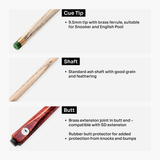 PRO147 Red Eclipse 3/4 Joint Snooker and Pool Cue 9.5mm Green Layered Tip
