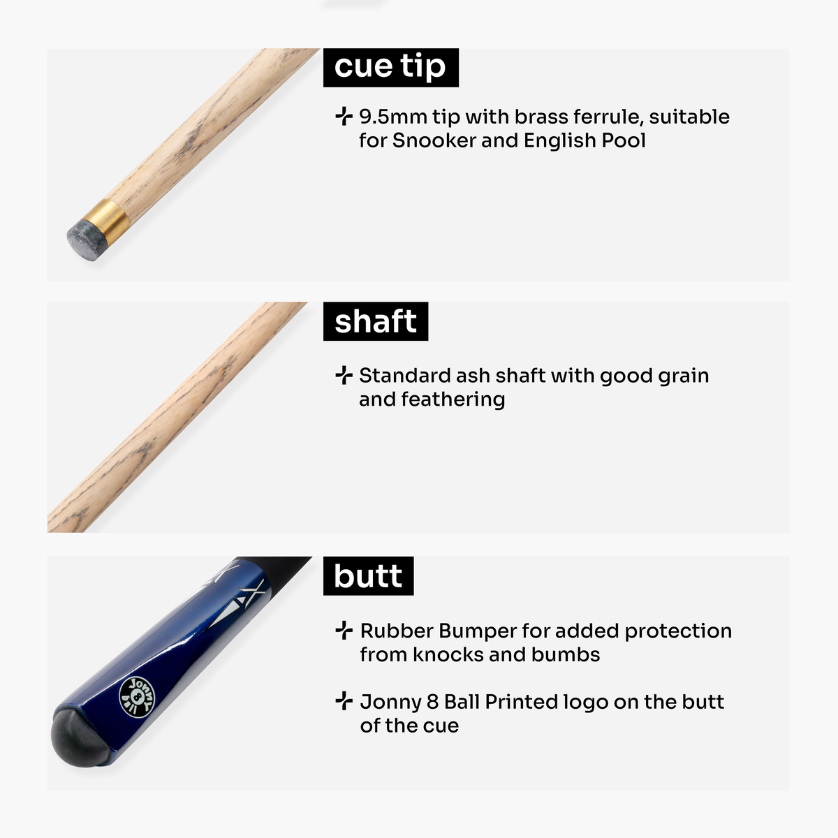 Jonny 8 Ball Torpedo 57 Inch 2 Piece Snooker and Pool Cue and Case Set with 9.5mm Layered Tip