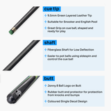 Jonny 8 Ball Inferno 2 Piece Graphite Fiberglass Snooker and Pool Cue 9.5mm Green Layered Tip