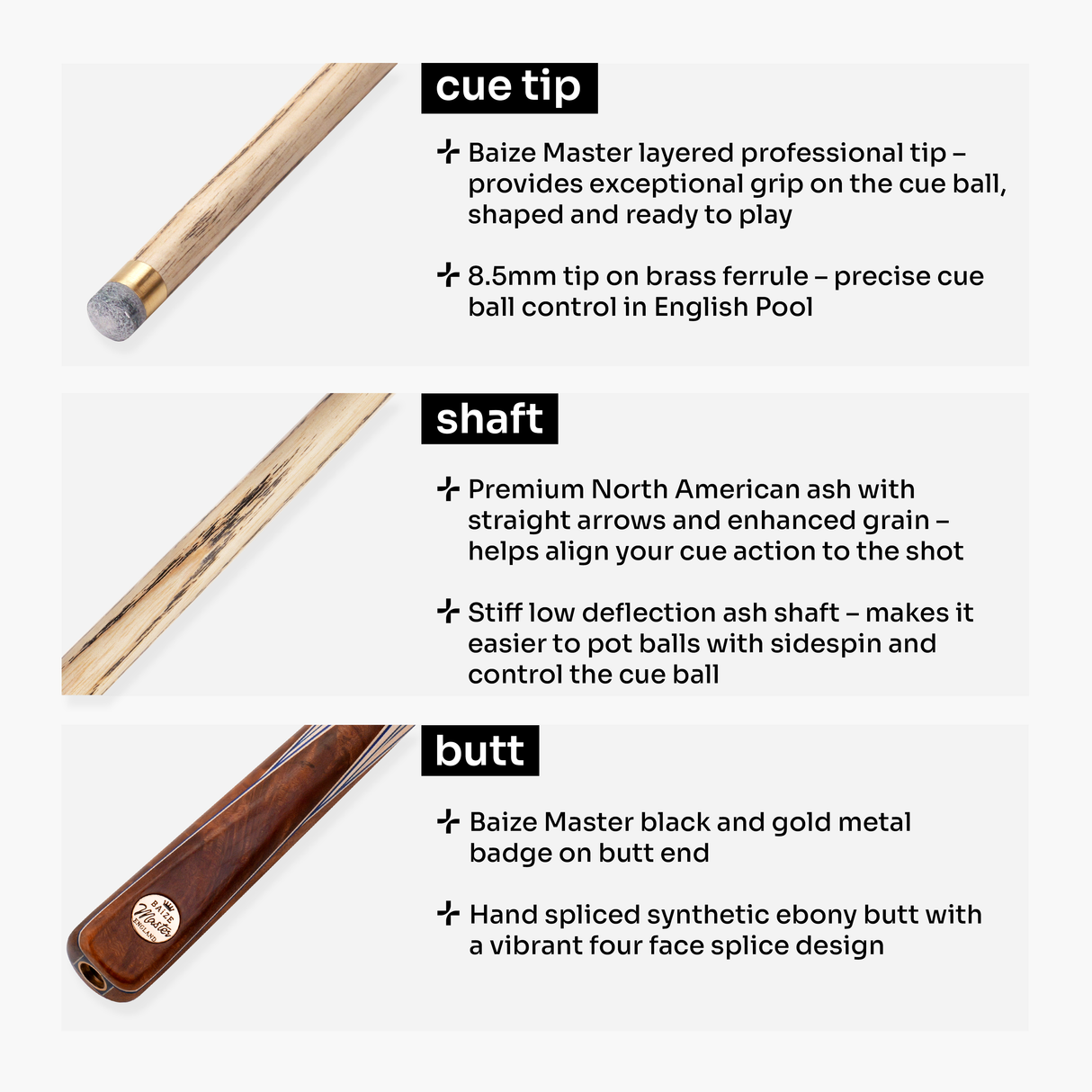 Baize Master Maple Marksman ¾ Joint English Pool Cue with 8.5mm Baize Master Blue Pressed Tip