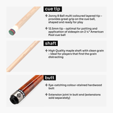 Jonny 8 Ball IRONWEAVE 2 Piece American Pool Cue with 12.5mm Layered Leather Tip