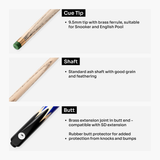 PRO147 Lancet 3/4 Joint Snooker and Pool Cue with 9.5mm Green Layered Tip