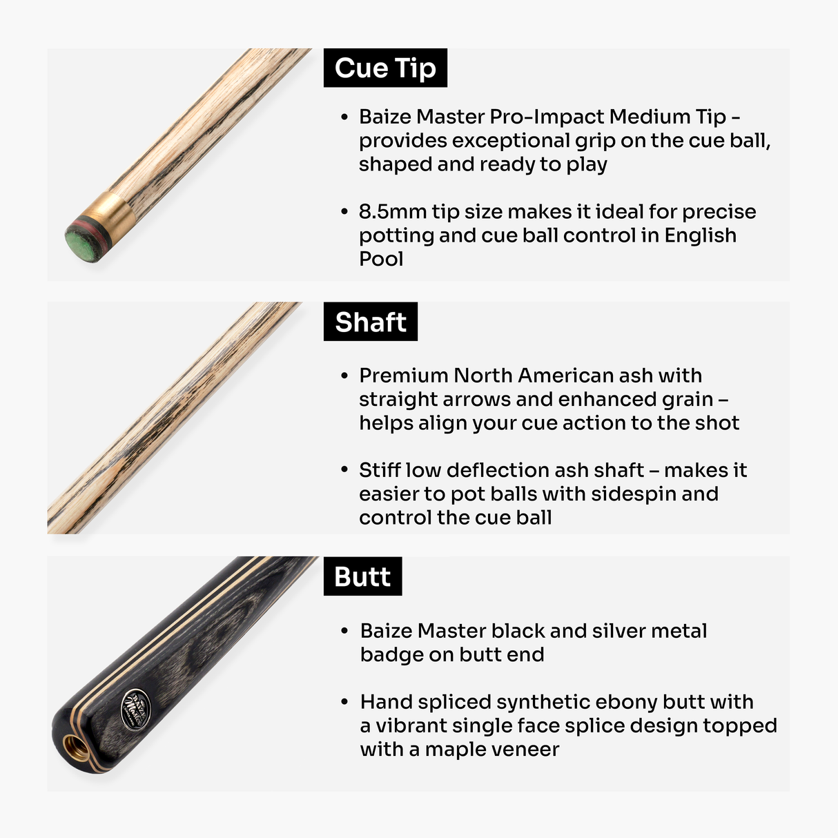 Baize Master BLACKLINE CLASSIC 2 Piece English Pool Cue and Case Set 8.5mm Pro Impact Tip