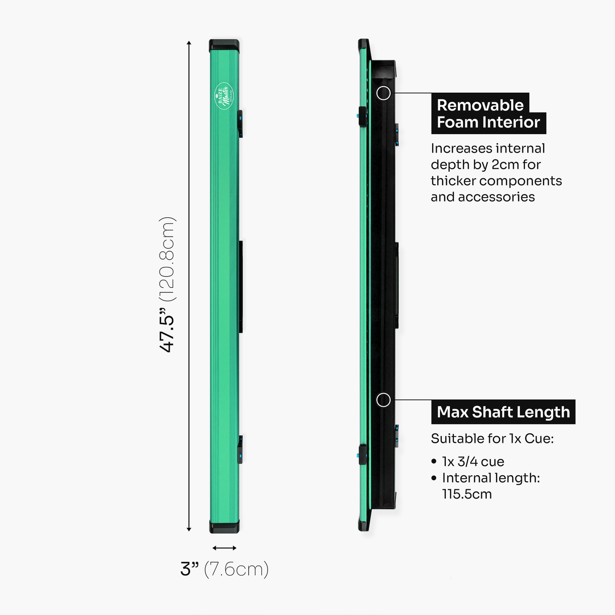 Baize Master Fusion ¾ 2 Slot Luxury Aluminium Snooker and Pool Cue Case with Trigger™ Lock – Holds 1 x ¾ Joint Cue + Extensions Baize Master
