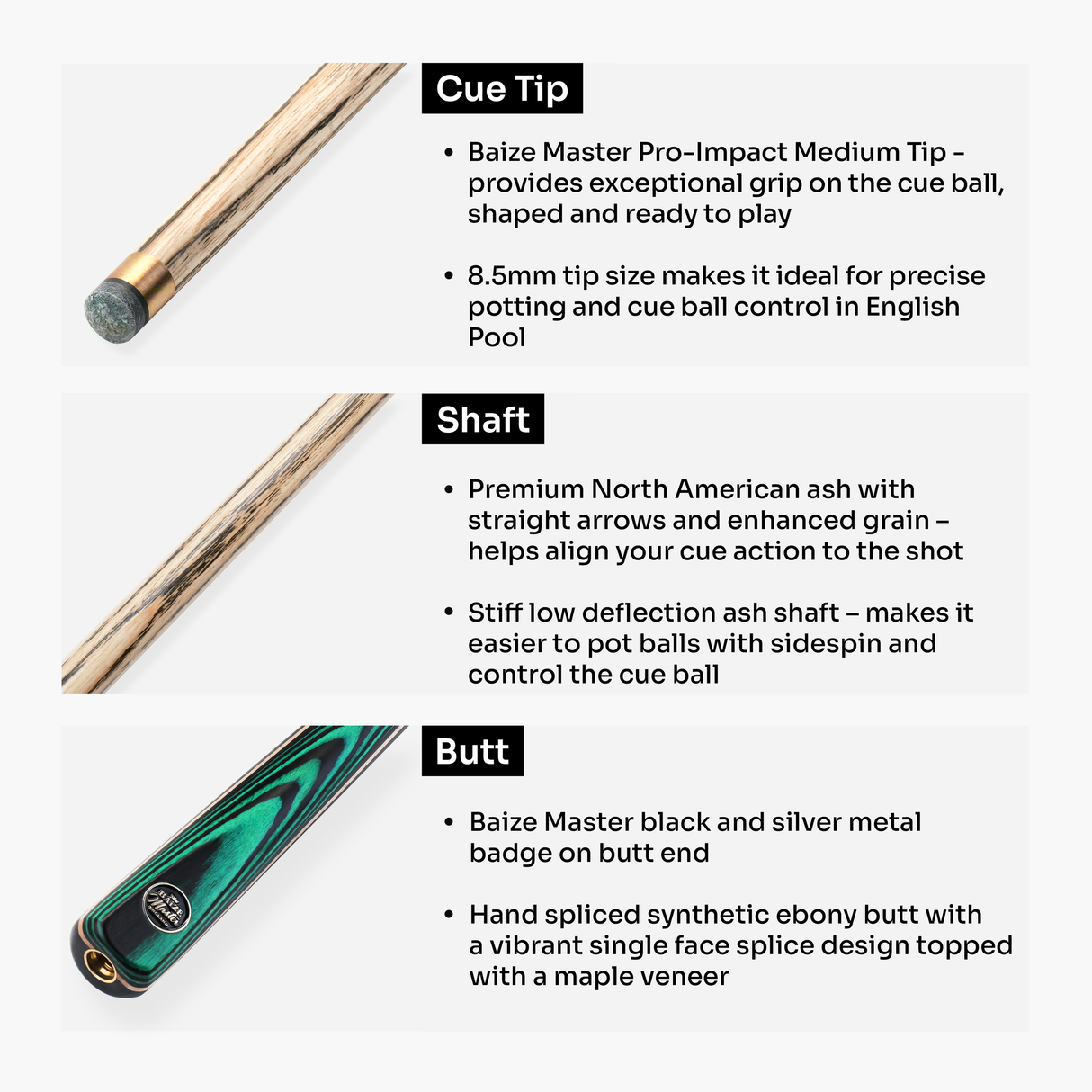 Baize Master BLACKLINE CLASSIC 2 Piece English Pool Cue 8.5mm Baize Master Pro Impact Tip