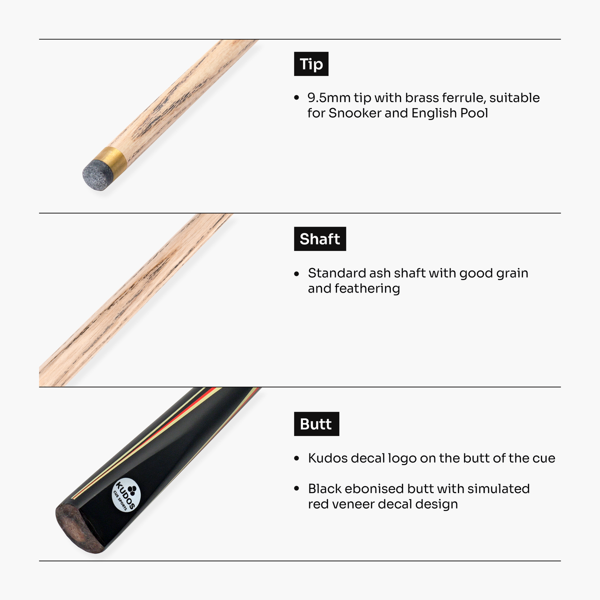 Kudos Pulse 57 Inch 2 Piece Heavy Weight Snooker and Pool Cue with 9.5mm Tip