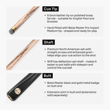 Baize Master Raven Centurion 58 Inch 3/4 Joint Hand Spliced Snooker and Pool Cue with 9.5mm Pro Impact Hybrid Tip Baize Master