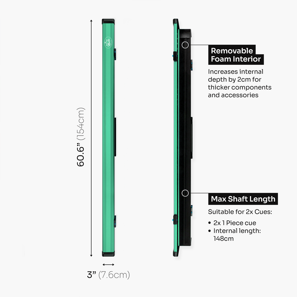 Baize Master Fusion One Piece 2 Slot Luxury Aluminium Snooker and Pool Cue Case with Trigger™ Lock – Holds 2 x One Piece Cues Baize Master