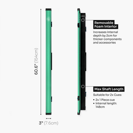 Baize Master Fusion One Piece 2 Slot Luxury Aluminium Snooker and Pool Cue Case with Trigger™ Lock – Holds 2 x One Piece Cues Baize Master