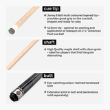 Jonny 8 Ball IRONWEAVE 2 Piece American Pool Cue and Case Set with 12.5mm Layered Leather Tip