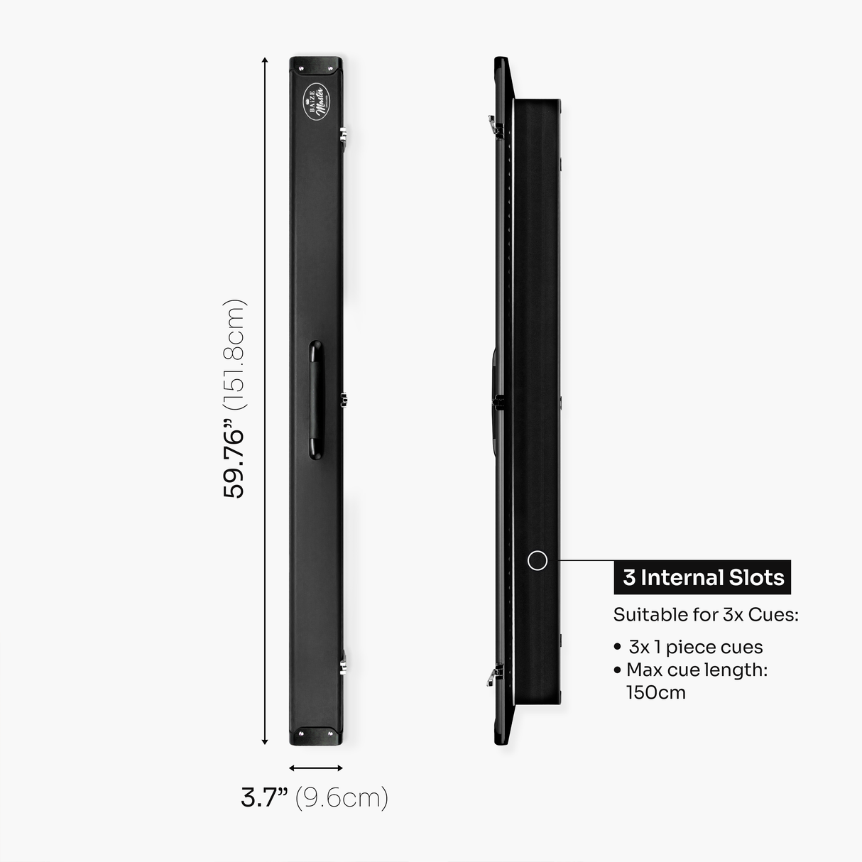 Baize Master Summit One Piece Three Slot Luxury Aluminium Snooker and Pool Cue Case with Chunky Metal Ends – Holds 3 x One Piece Cues