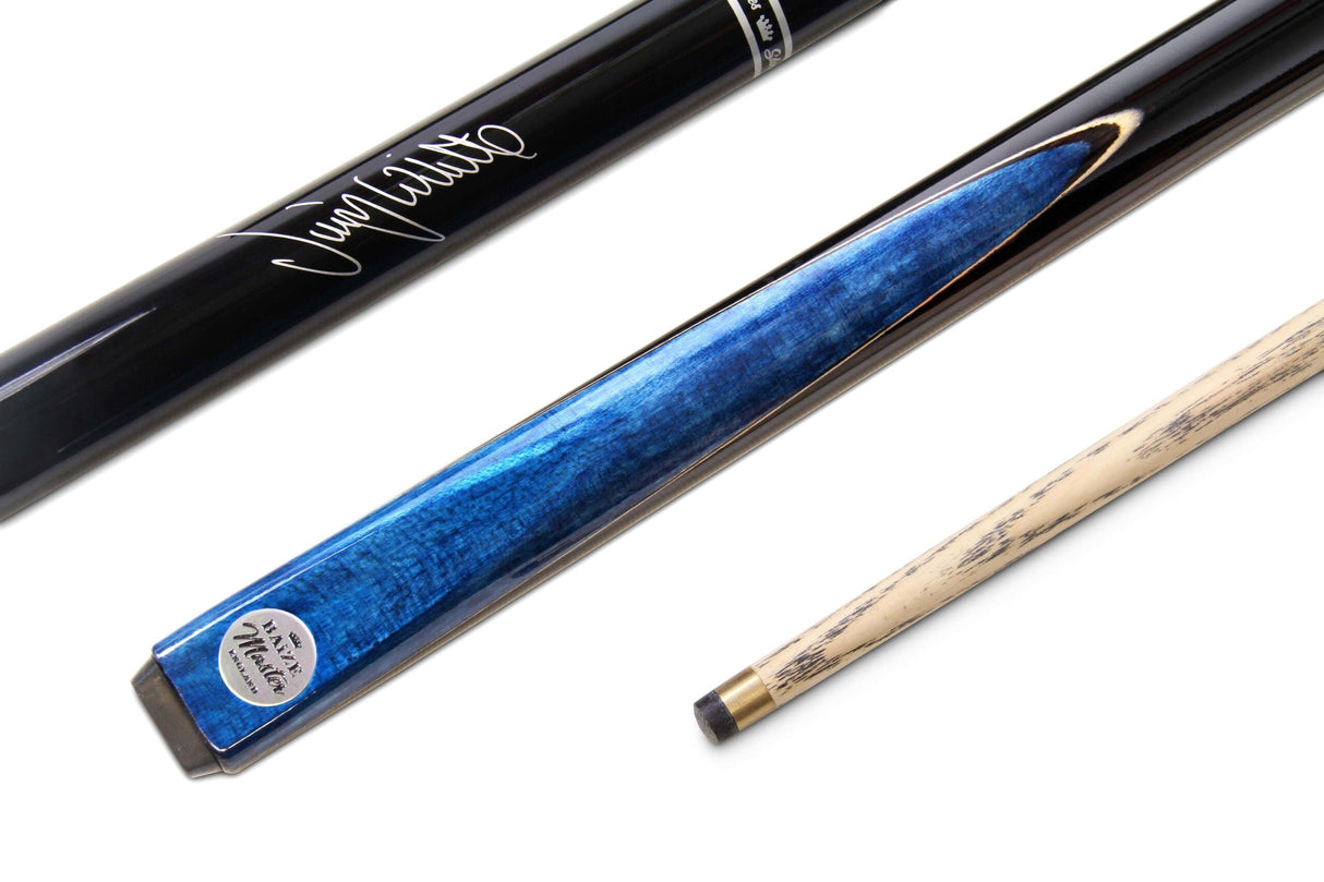 Baize Master Jimmy White Signature Blue Conquest 48 Inch 2 Piece Snooker Pool Cue and Case Set with 2 Piece Black White Interior Case - 9.5mm Tip