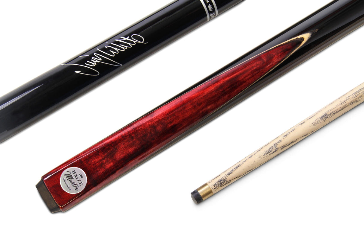 Baize Master Jimmy White Signature Red Conquest 48 Inch 2 Piece Snooker Pool Cue and Case Set with 2 Piece Black White Interior Case - 9.5mm Tip