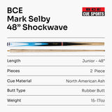 BCE Mark Selby Shockwave 48 Inch 2 Piece Kids Snooker Pool Cue and Case Set 9.5mm Tip