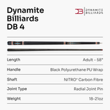 Dynamite Billiards DB4 Nitro Carbon Fiber American Pool Cue – 11.9mm HOW Black Tip – Designed by Darren Appleton