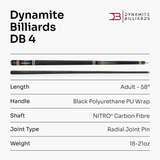 Dynamite Billiards DB4 Nitro Carbon Fiber American Pool Cue – 11.9mm HOW Black Tip – Designed by Darren Appleton
