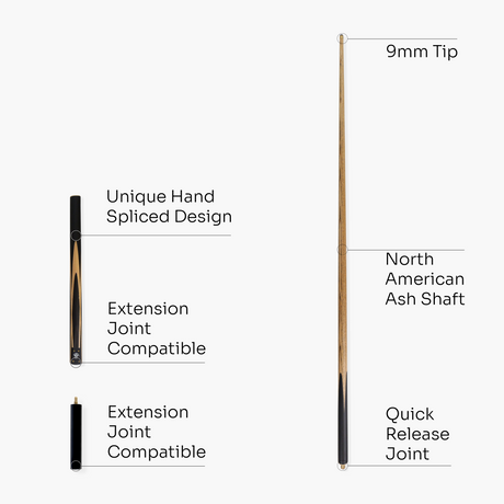 Jonny 8 Ball 57 Inch Traditional ¾ Jointed Ash Snooker Pool Cue 9mm tip + Mini Butt Jonny 8 Ball