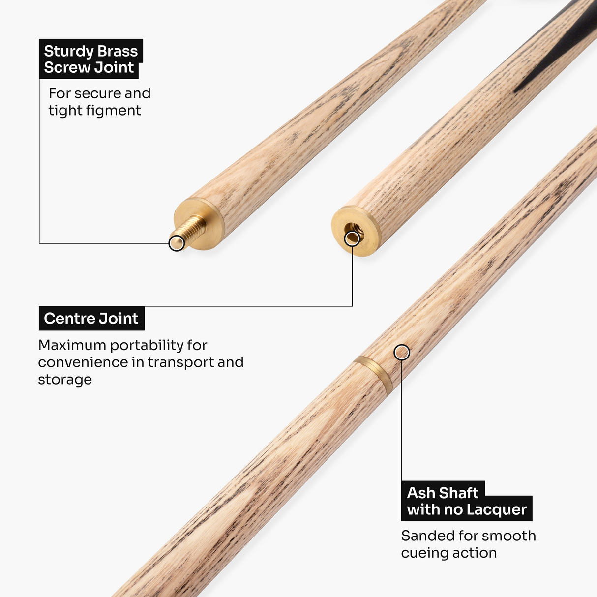 Kudos Classic Range 57 Inch Heavy Weight 2 Piece Traditional Ash Snooker Pool Cue with 9.5mm Tip