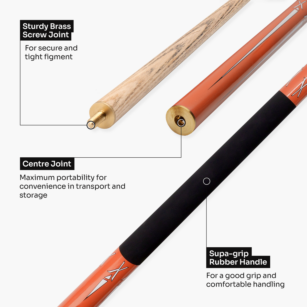 Jonny 8 Ball Orange Torpedo 48 Inch 2 Piece Junior Kids Snooker and Pool Cue 9.5mm Tip
