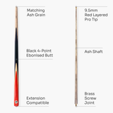 PRO147 Windsor 2 Piece Snooker and Pool Cue and Case Set 9.5mm Red Professional Tip