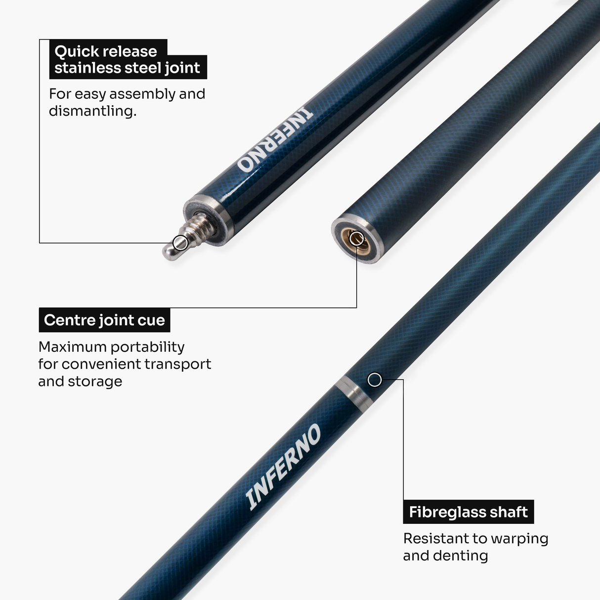 Jonny 8 Ball Inferno 2 Piece Graphite Fiberglass Cue and Case Set 9.5mm Green Layered Tip