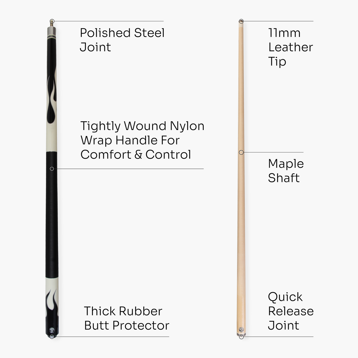 Jonny 8 Ball Flame 58" Maple Pool Snooker Cue with 11mm Tip and Heavy Duty Vinyl Soft Case