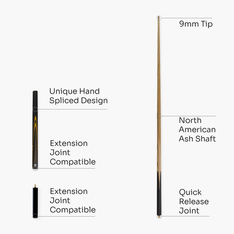 Jonny 8 Ball 57 Inch Traditional ¾ Jointed Ash Snooker Pool Cue 9mm tip + Mini Butt Jonny 8 Ball