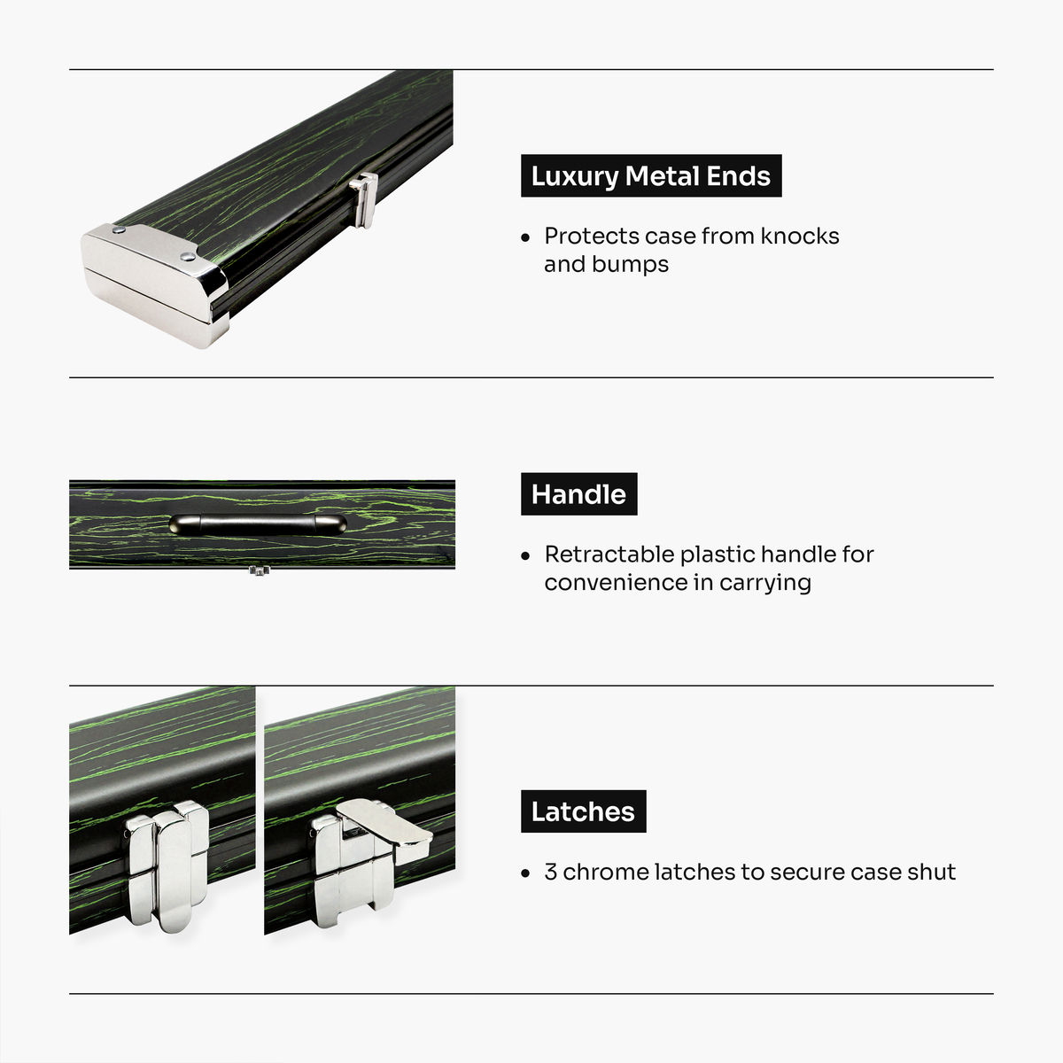 Baize Master Woodgrain 1 Piece 3 Slot Aluminium Snooker and Pool Cue Case - Holds 2 Cues + Extensions