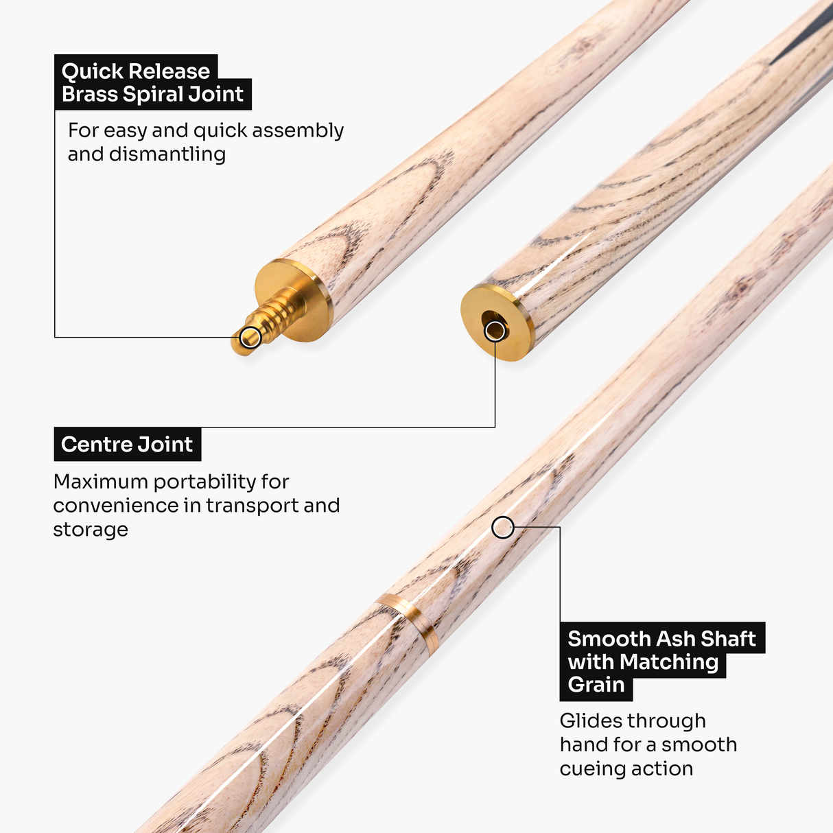 Baize Master CONQUEST 48 Inch 2 Piece Junior Snooker Pool Cue with 9.5mm Layered Tip