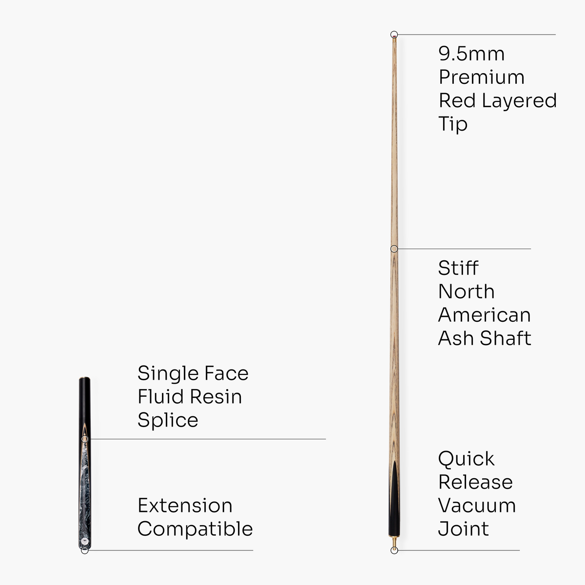 PRO147 Silver Mist ¾ Joint Snooker and Pool Cue and Case Set with 9.5mm Professional Layered Tip - Hand Finished in the UK