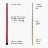 Jonny 8 Ball 36 inch RASPBERRY JET Kids Junior Snooker Pool Cue 10mm Tip