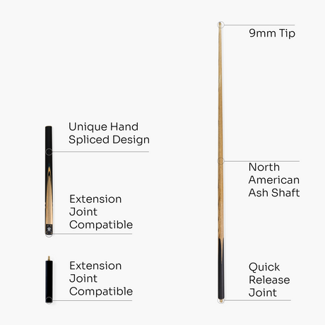 Jonny 8 Ball 57 Inch Traditional ¾ Jointed Ash Snooker Pool Cue 9mm tip + Mini Butt Jonny 8 Ball
